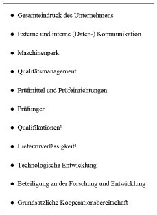 Kriterienkatalog zur Bewertung von Lieferanten